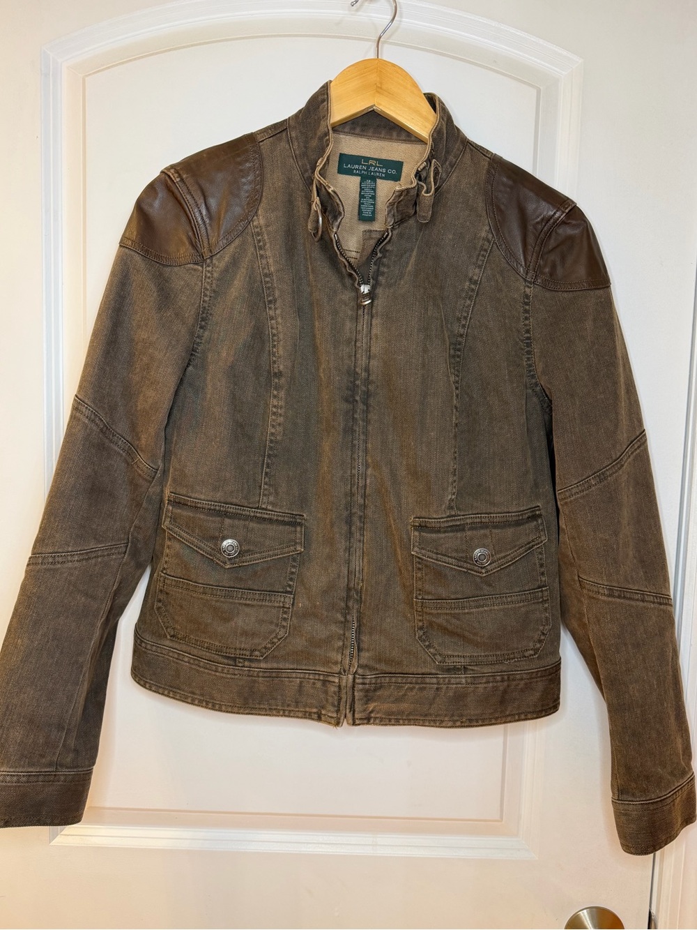 Vintage Lauren Ralph Lauren Brown Cotton Blend Women's Jean Jacket, size 12